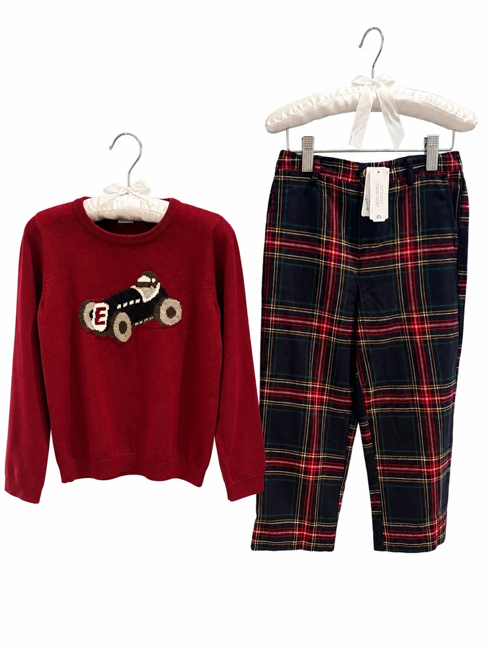 Red Racing Sweater size 6 with Plaid Trousers size 5